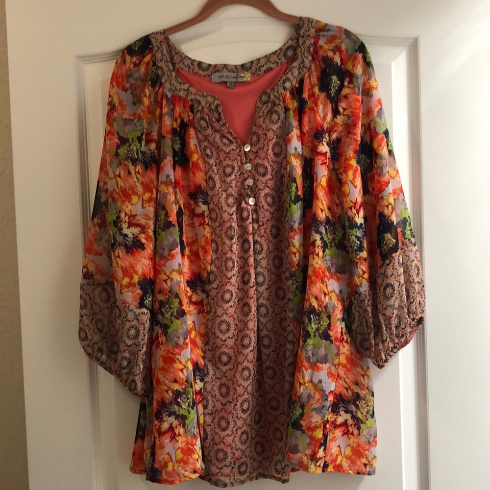 Woman’s plus size sheer top with lining.
